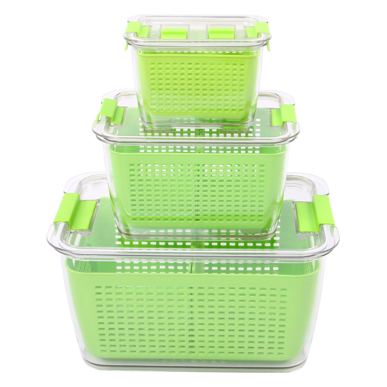 Prep & Savour Set Of 3 Refrigerator Produce Saver Containers Storage